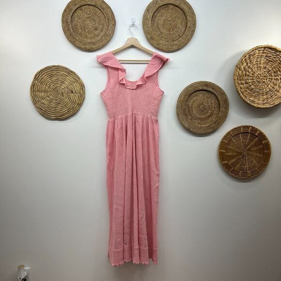 $198 Hatch Maternity Peony Pink V-Neck Ruffle The Sarah Midi Dress Size 1 Small - Picture 3 of 7